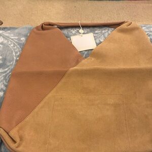 Elegant Tan and Brown Suede Shoulder Bag